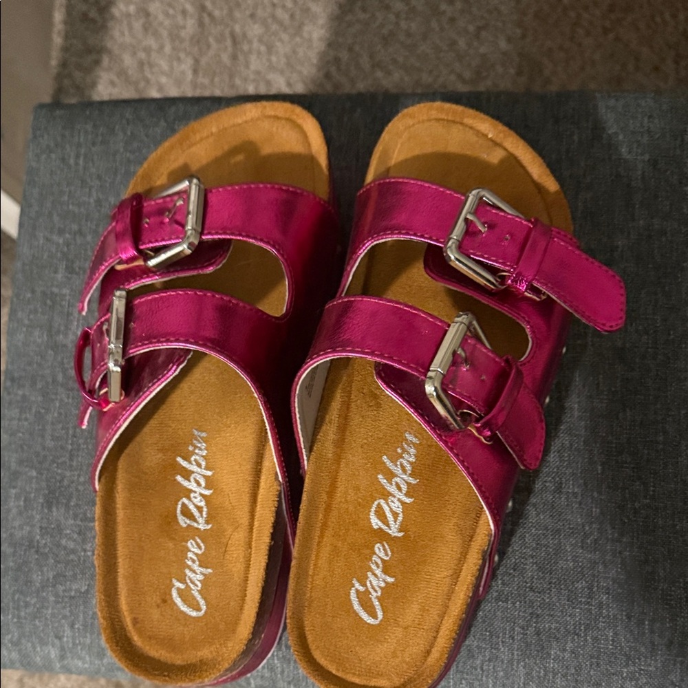 Cape Robbin Pink Buckle Sandals platform style.